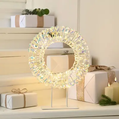 45cm White Christmas Shimmer Standing Wreath with 500 Warm White Micro LEDs
