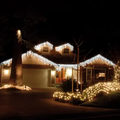 480 Blue and White Snowing Icicle Timer Lights 11.8m