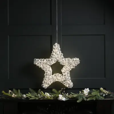 50cm Silver Spiral Twirl Christmas Star with 500 Warm White LEDs