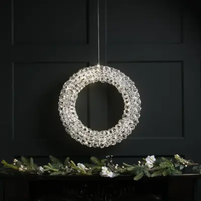 50cm Silver Spiral Twirl Christmas Wreath with 500 Warm White LEDs