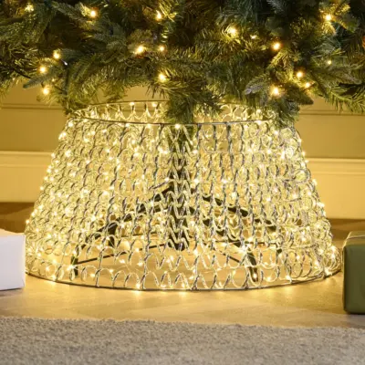 58cm Lit Silver Spiral Swirl Christmas Tree Skirt
