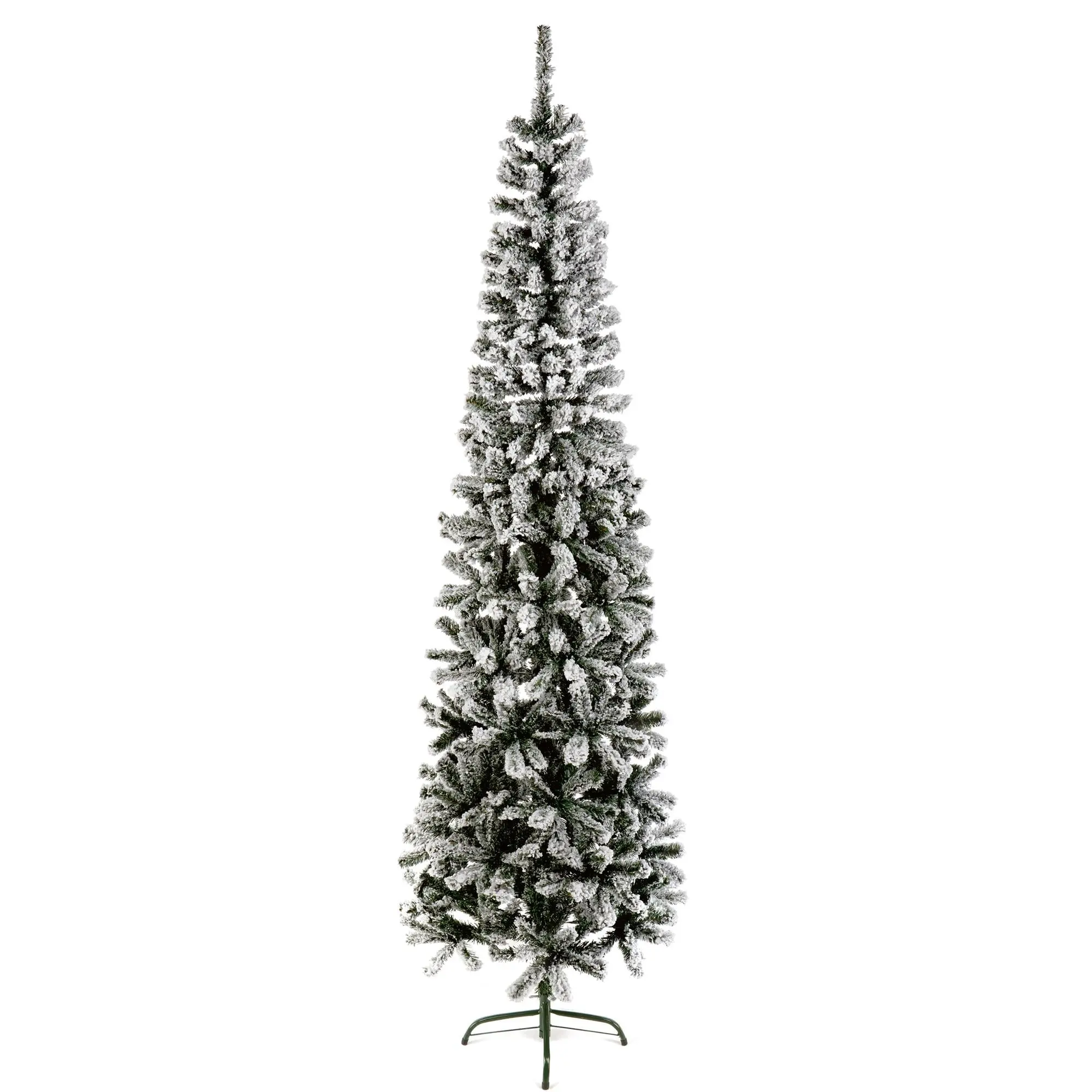 6.5ft Flocked Spruce Pencil Pine Artificial Christmas Tree with Metal Stand
