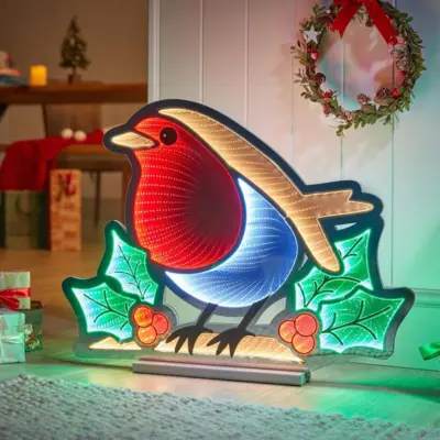 60cm Festive Robin Magical Christmas Infinity Light