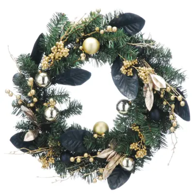 60cm Northlight Luxury Christmas Wreath with Navy and Gold Foliage