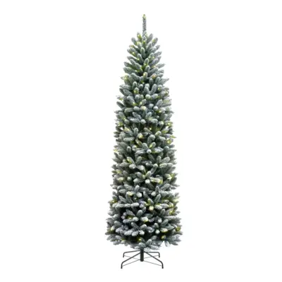 7.5ft Flocked Kingswood Fir Pre Lit with 350 Warm White LEDs Artificial Pencil Christmas Tree
