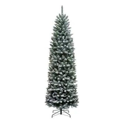 7.5ft Flocked Snowy Kingswood Fir Artificial Pencil Christmas Tree with Metal Stand