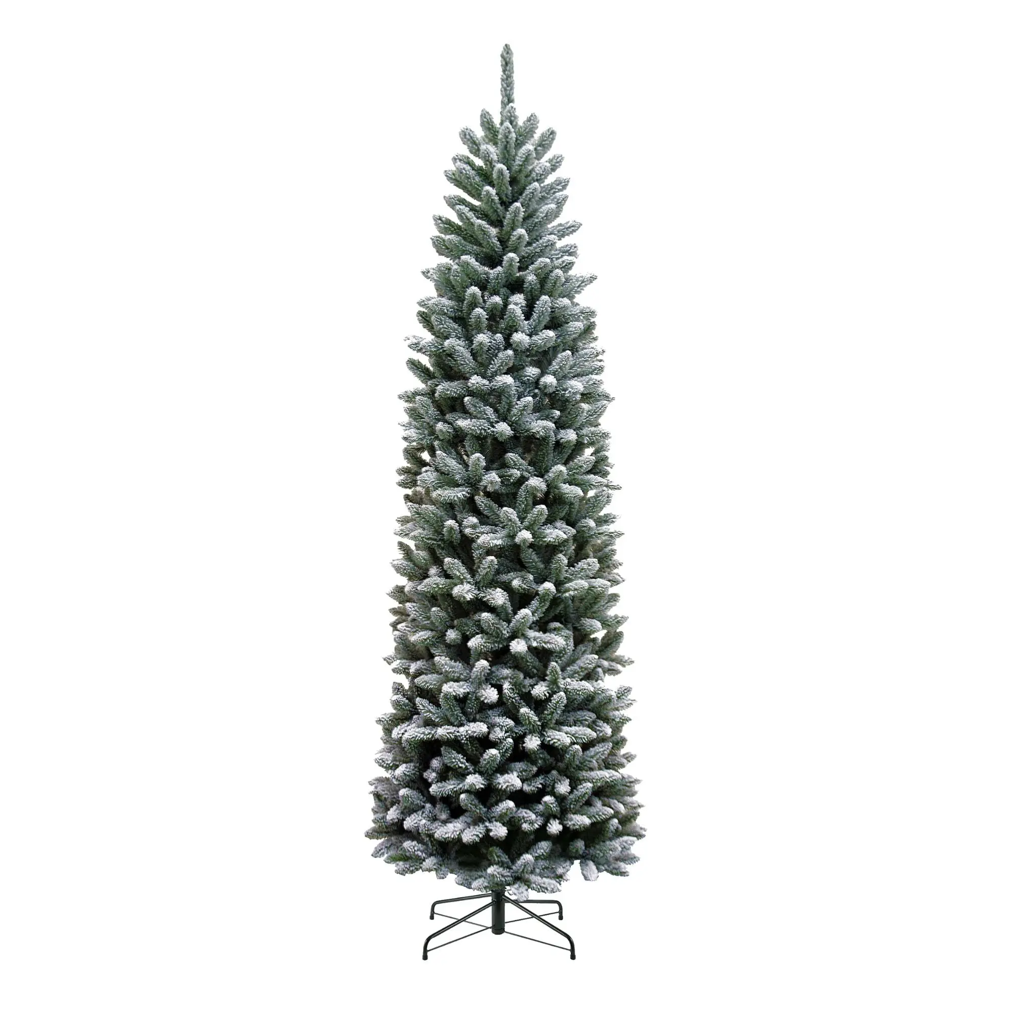 7.5ft Flocked Snowy Kingswood Fir Artificial Pencil Christmas Tree with Metal Stand