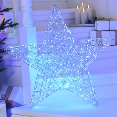 70cm Silver Christmas Shimmer Star with 960 Blue Twinkling LEDs