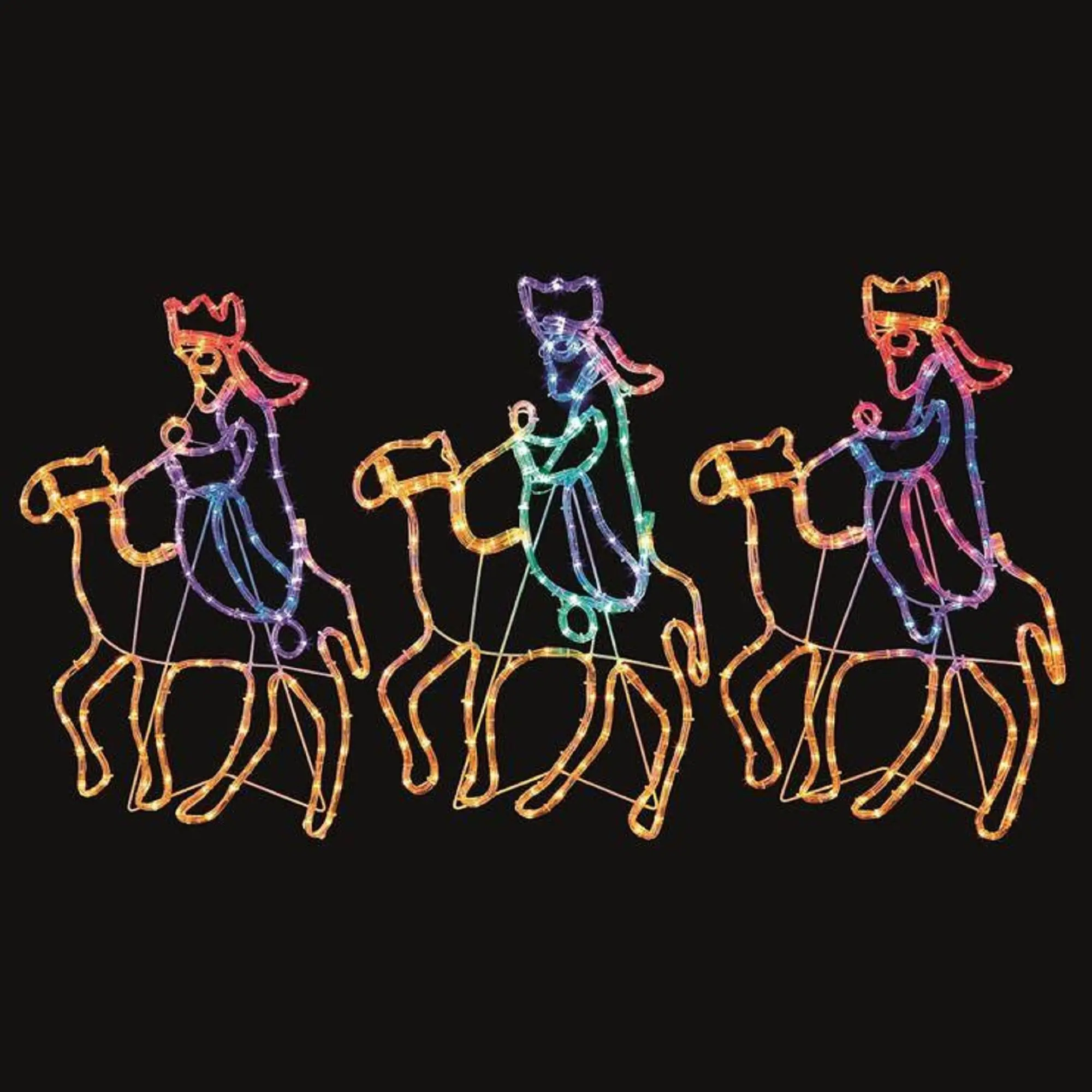 70cm Three Wise Men on Camels Rope Light Silhouettes with 420 Multi Coloured LEDs