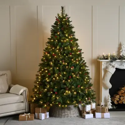 7ft Pre Lit Ben Nevis Pine Christmas Tree with 380 Warm White LEDs