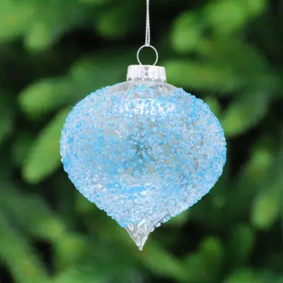 8cm Blue Encrusted Glass Onion Christmas Tree Bauble