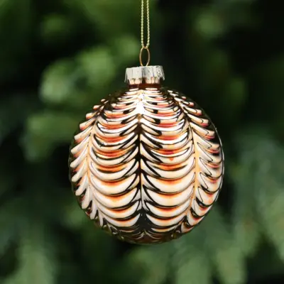 8cm Gold Glass Metal Effect Swag Pattern Bauble Tree Decoration