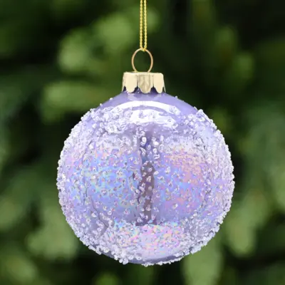 8cm Lilac Glass Bauble with Encrusted Effect Tree Decoration