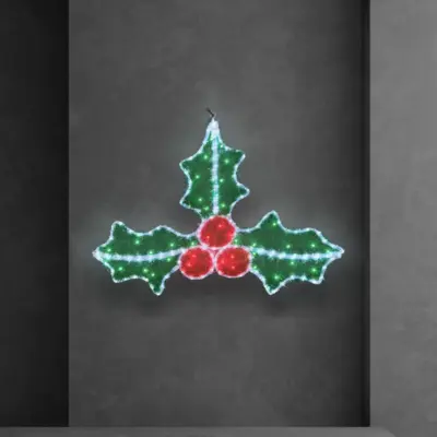 90cm Christmas Holly Rope Light and Tinsel Silhouette with LEDs