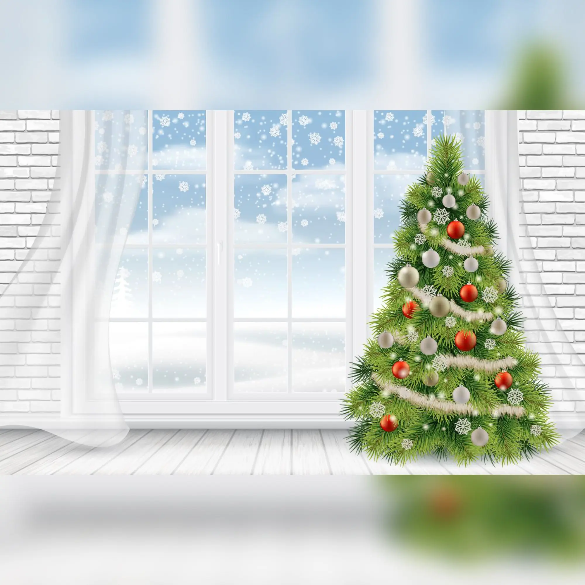 Christmas Tree Near Snowy Window Printed Outdoor PVC Banner 2.4m x 4m