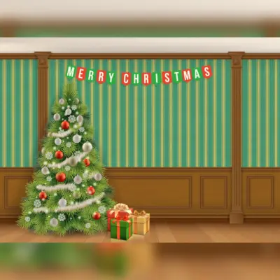 Digital Image Christmas Tree & Merry Christmas Bunting Printed Outdoor PVC Banner 2.4m x 4m