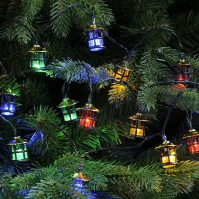 Set of 20 Lantern Multi Coloured Christmas Lights Battery Operated with Timer