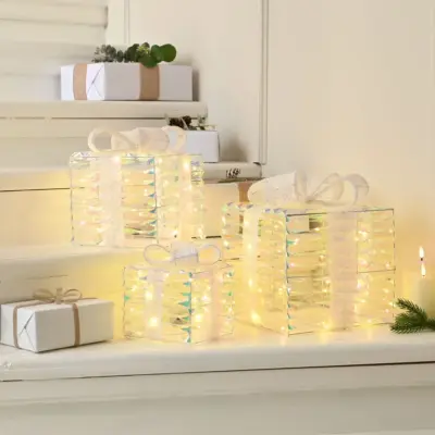 Set of 3 Star Shimmer Christmas Present Parcels with 90 Micro Warm White LEDs