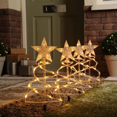 Set of 4 Warm White Giant Spiral Pathfinder Tree Lights with 100 LEDs