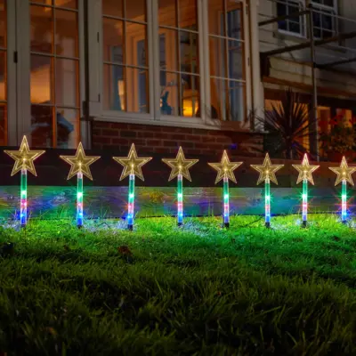 Set of 8 Multi Coloured Festive Star Pathfinder Stake Lights