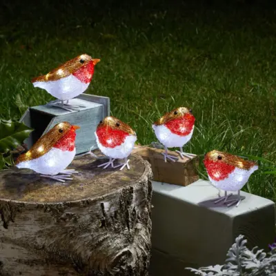 Set of Five InLit Festive Robins Christmas Acrylic Lights